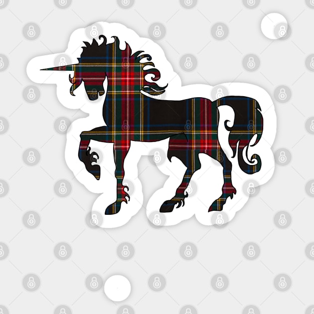 Stewart plaid unicorn Sticker by theroseandraven